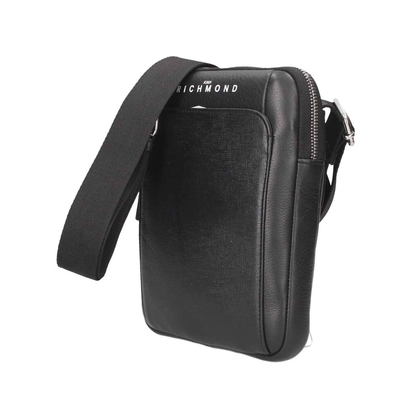 John Richmond Borsello Nero in Pelle con Tracolla in Tessuto