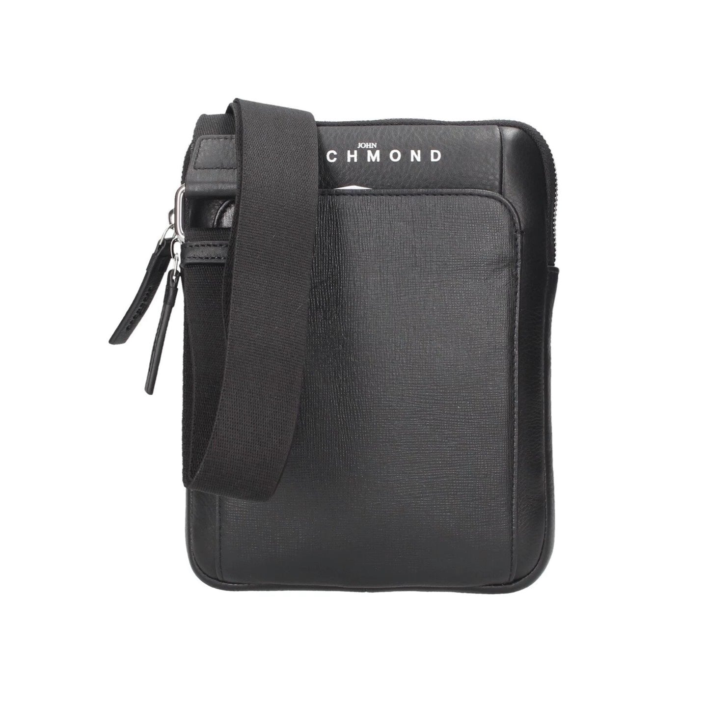 John Richmond Borsello Nero in Pelle con Tracolla in Tessuto