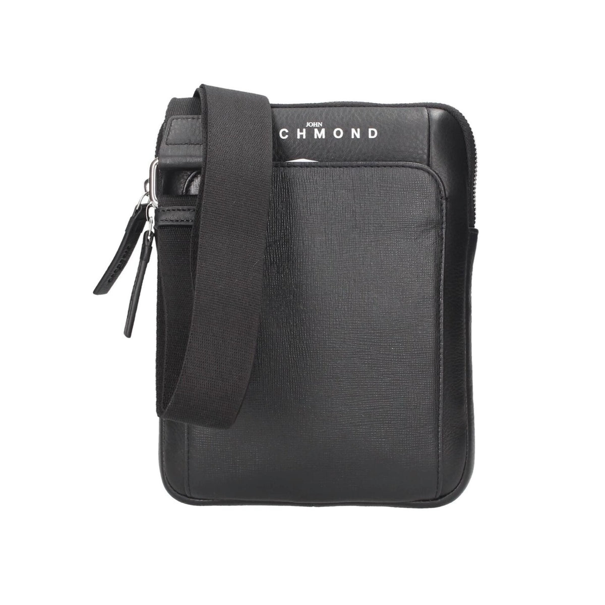 John Richmond Borsello Nero in Pelle con Tracolla in Tessuto