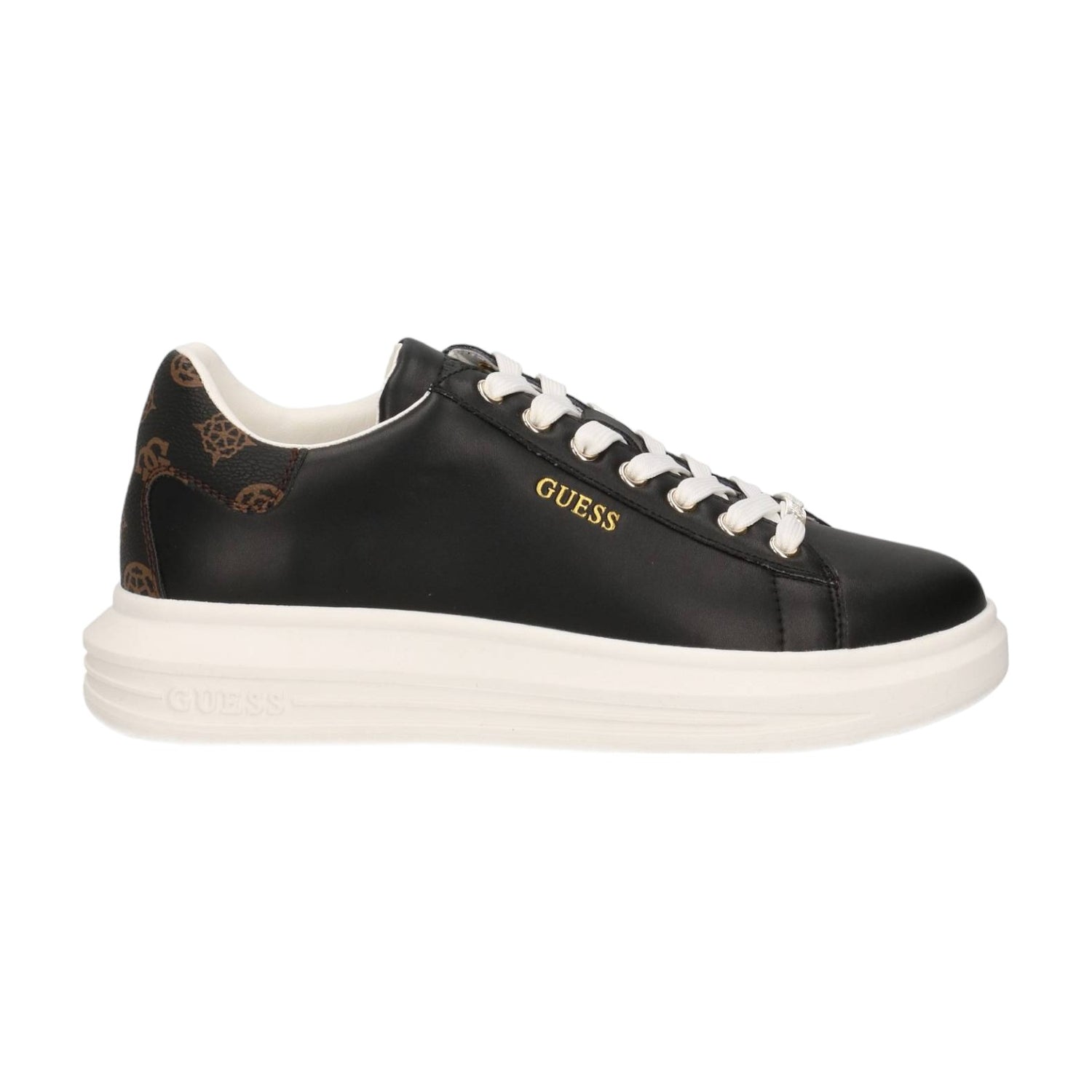 Guess Sneakers Nera Marrone Ocra Vibo in Vera Pelle