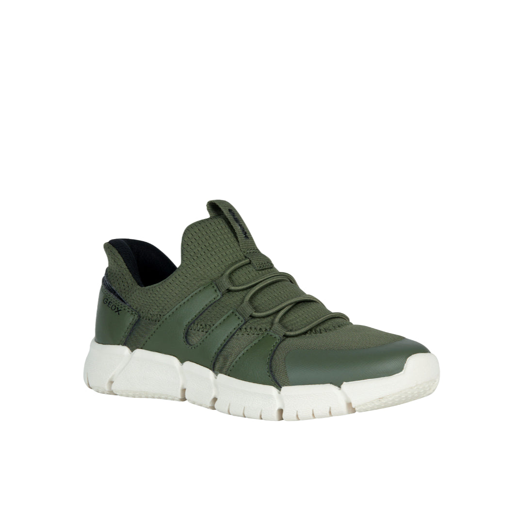 Geox Bambino Slip On Verde Militare in Tessuto