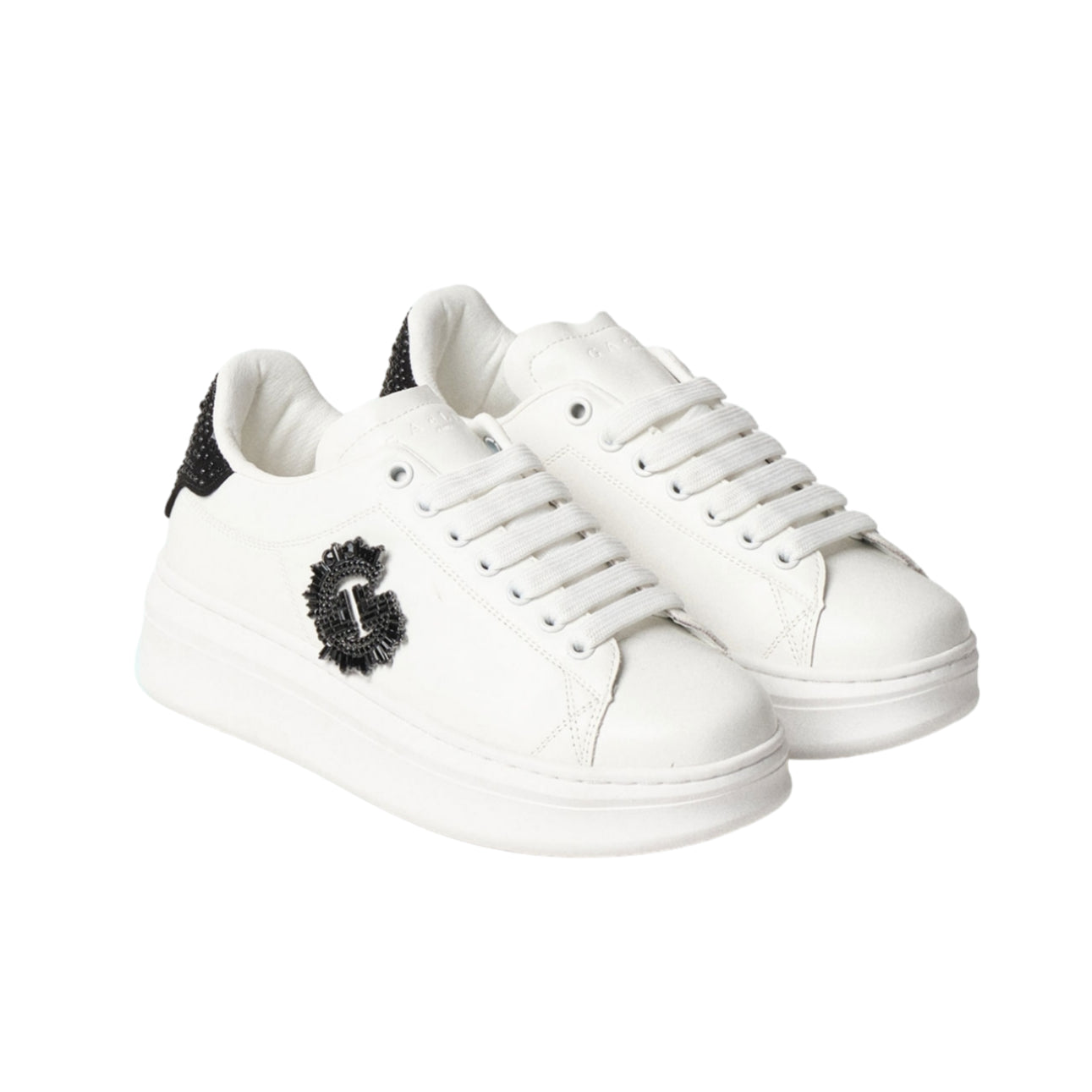 Gaelle Sneakers Bianca con Dettagli Strass Neri