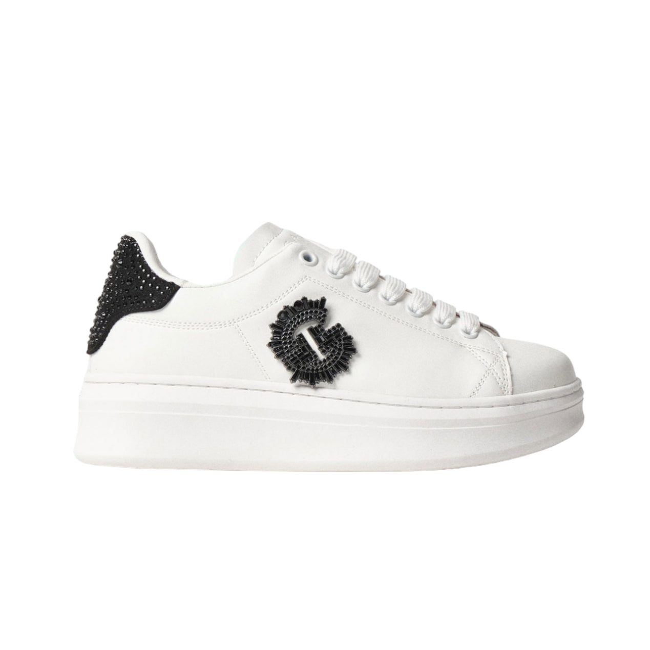 Gaelle Sneakers Bianca con Dettagli Strass Neri