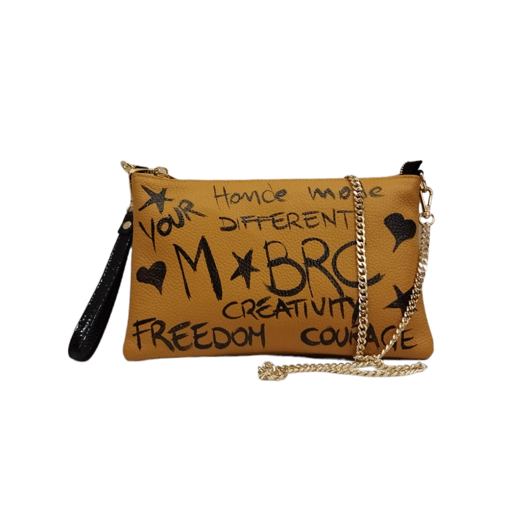 M Brc Pochette Senape in Pelle con Tracolla