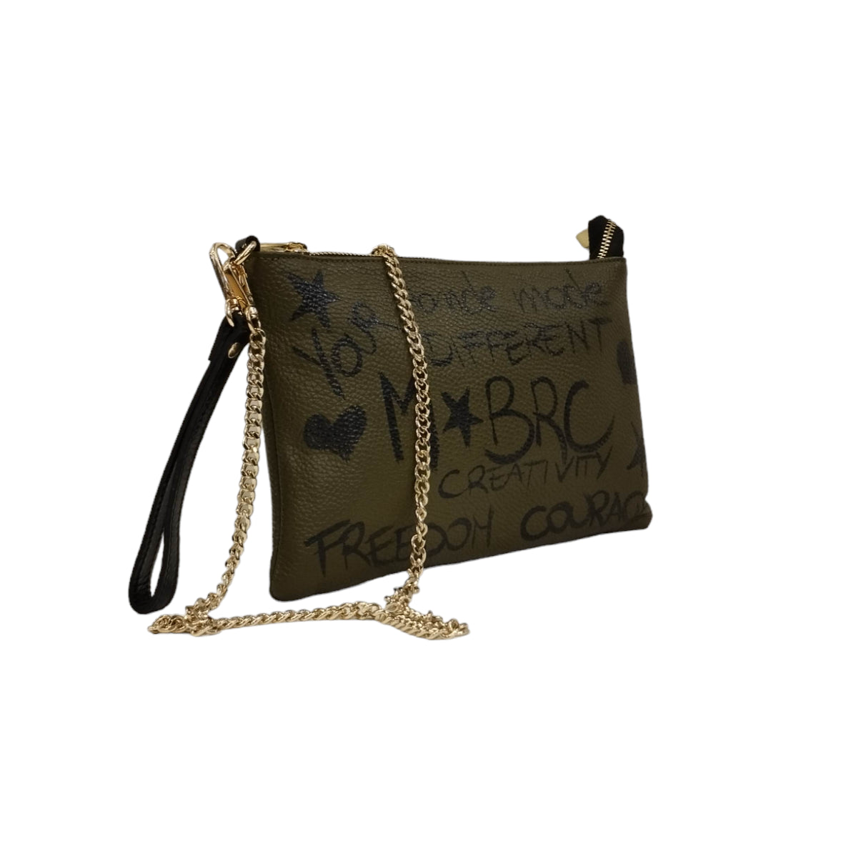 M Brc Pochette Ulivo in Pelle con Tracolla