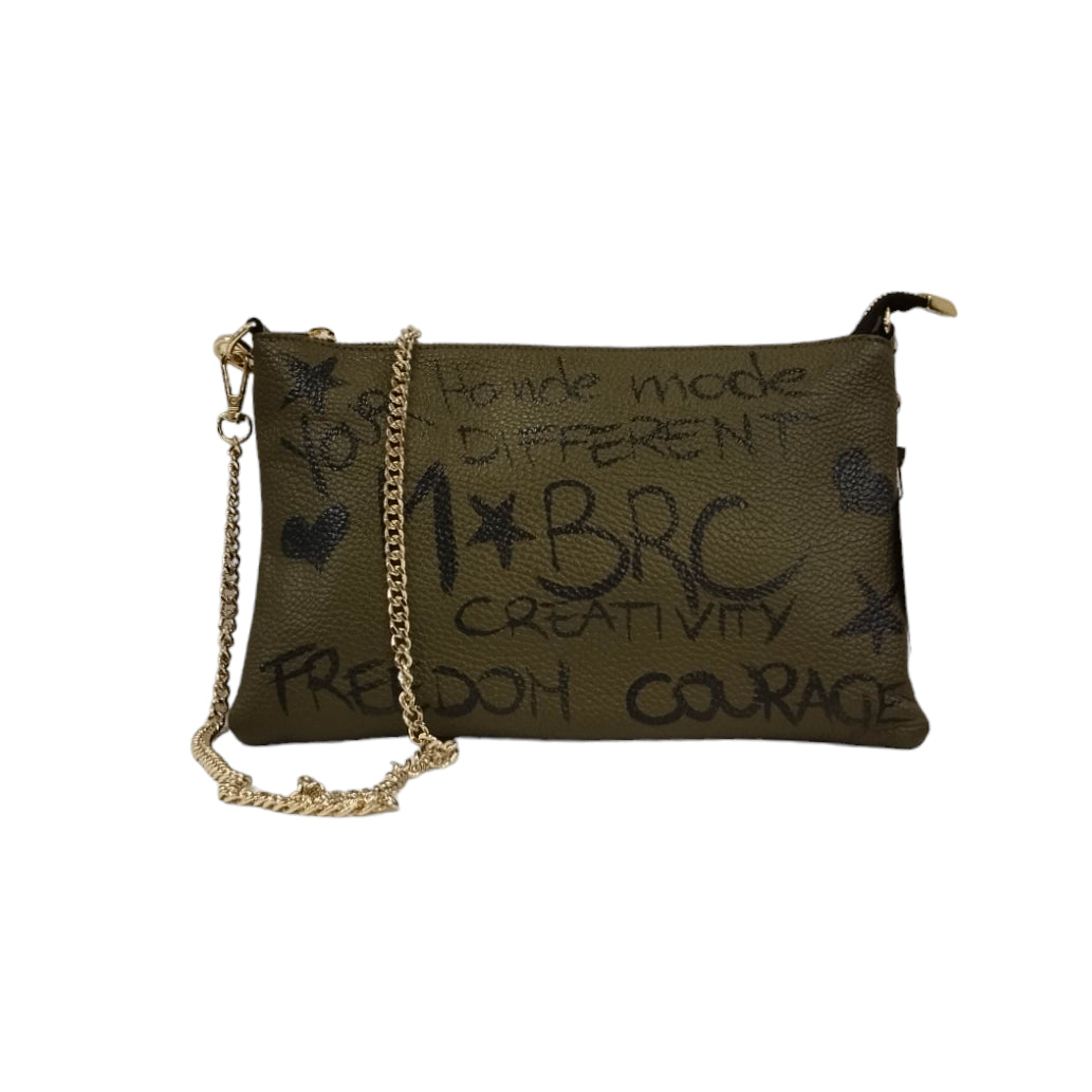 M Brc Pochette Ulivo in Pelle con Tracolla