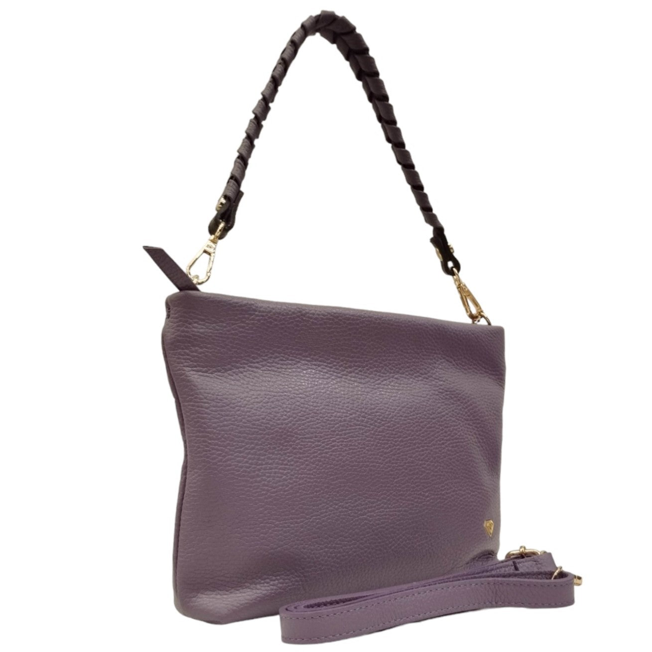 Caleidos Borsa a Tracolla Donna in Pelle Lavanda con Manico Intrecciato e Logo Laterale