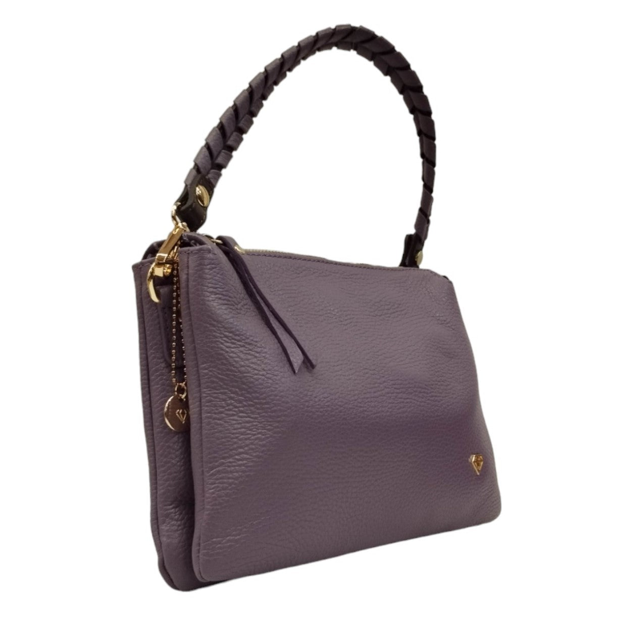 Caleidos Borsa a Tracolla Piccola Donna in Pelle Lavanda con Manico Intrecciato