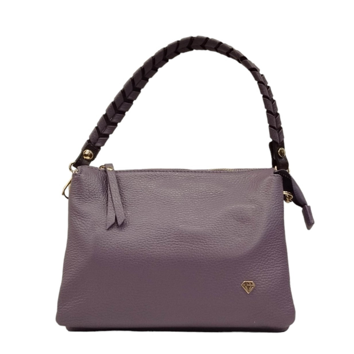 Caleidos Borsa a Tracolla Piccola Donna in Pelle Lavanda con Manico Intrecciato