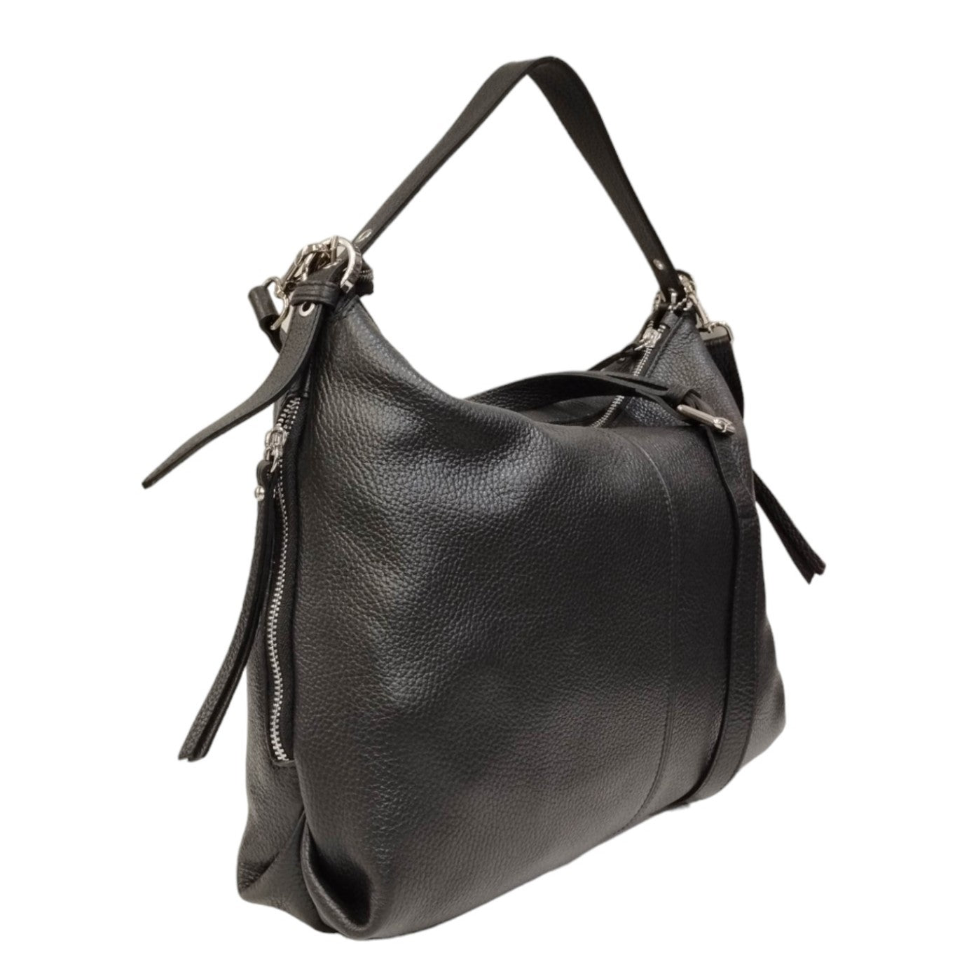 Caleidos Borsa a Spalla Donna in Pelle Nera con Manico e Tracolla Regolabile