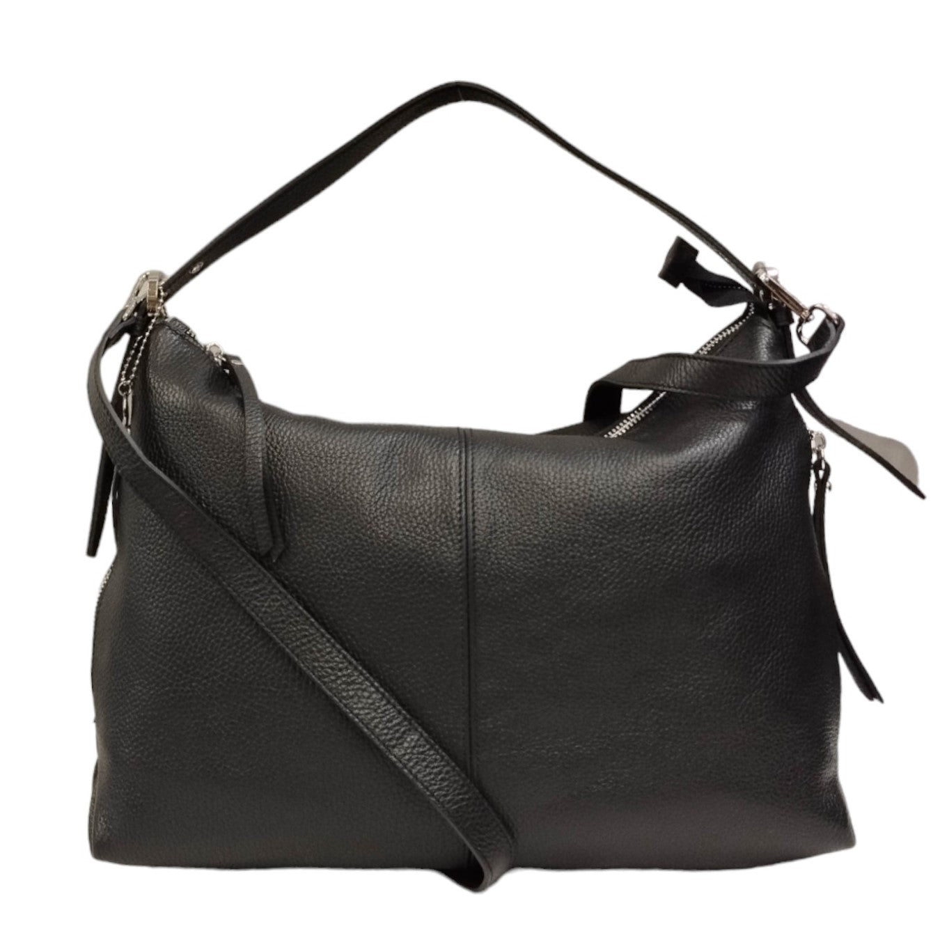 Caleidos Borsa a Spalla Donna in Pelle Nera con Manico e Tracolla Regolabile
