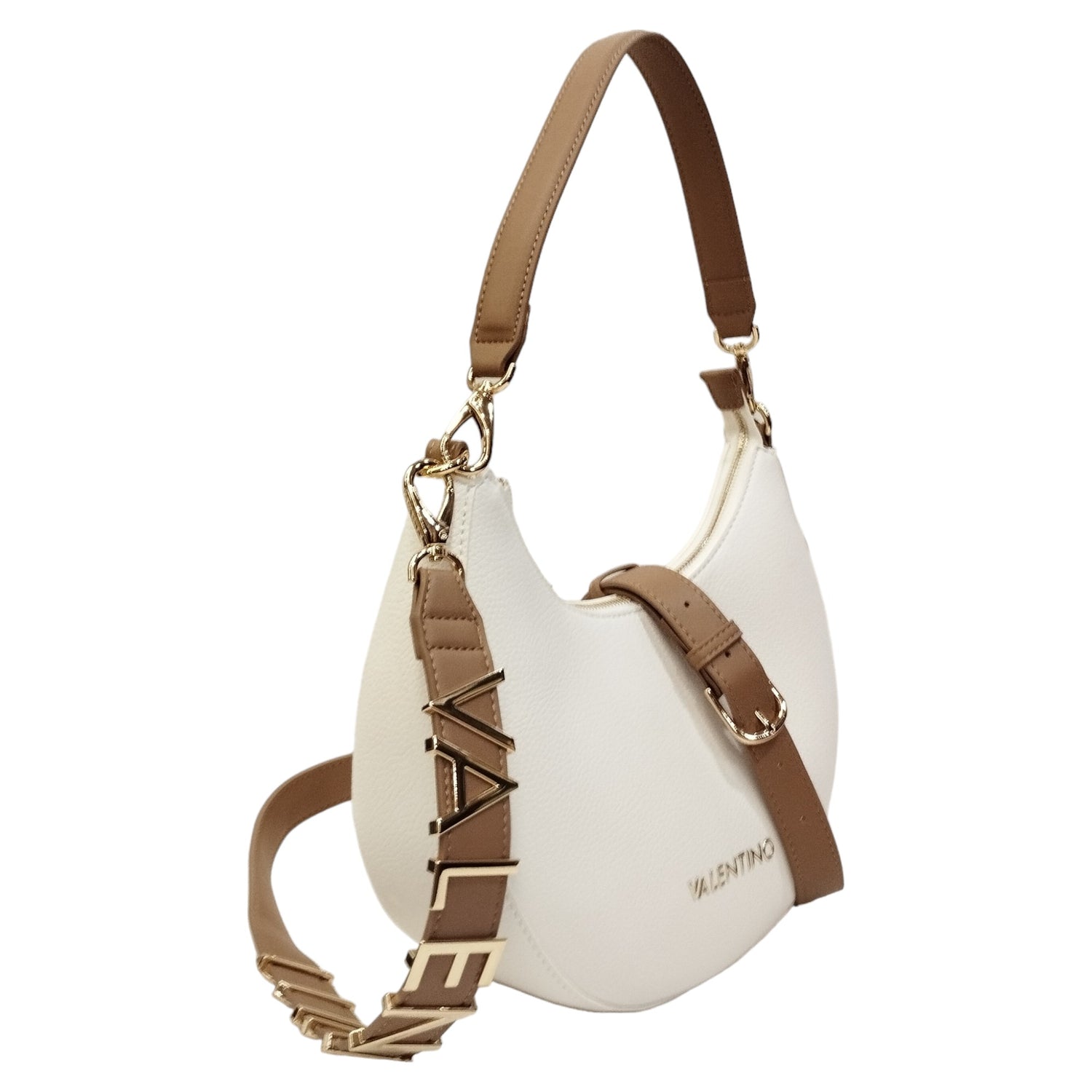 Mario Valentino Borsa a Spalla Donna Linea Alexia in Pelle Sintetica Bianca Cuoio con Doppia Tracolla