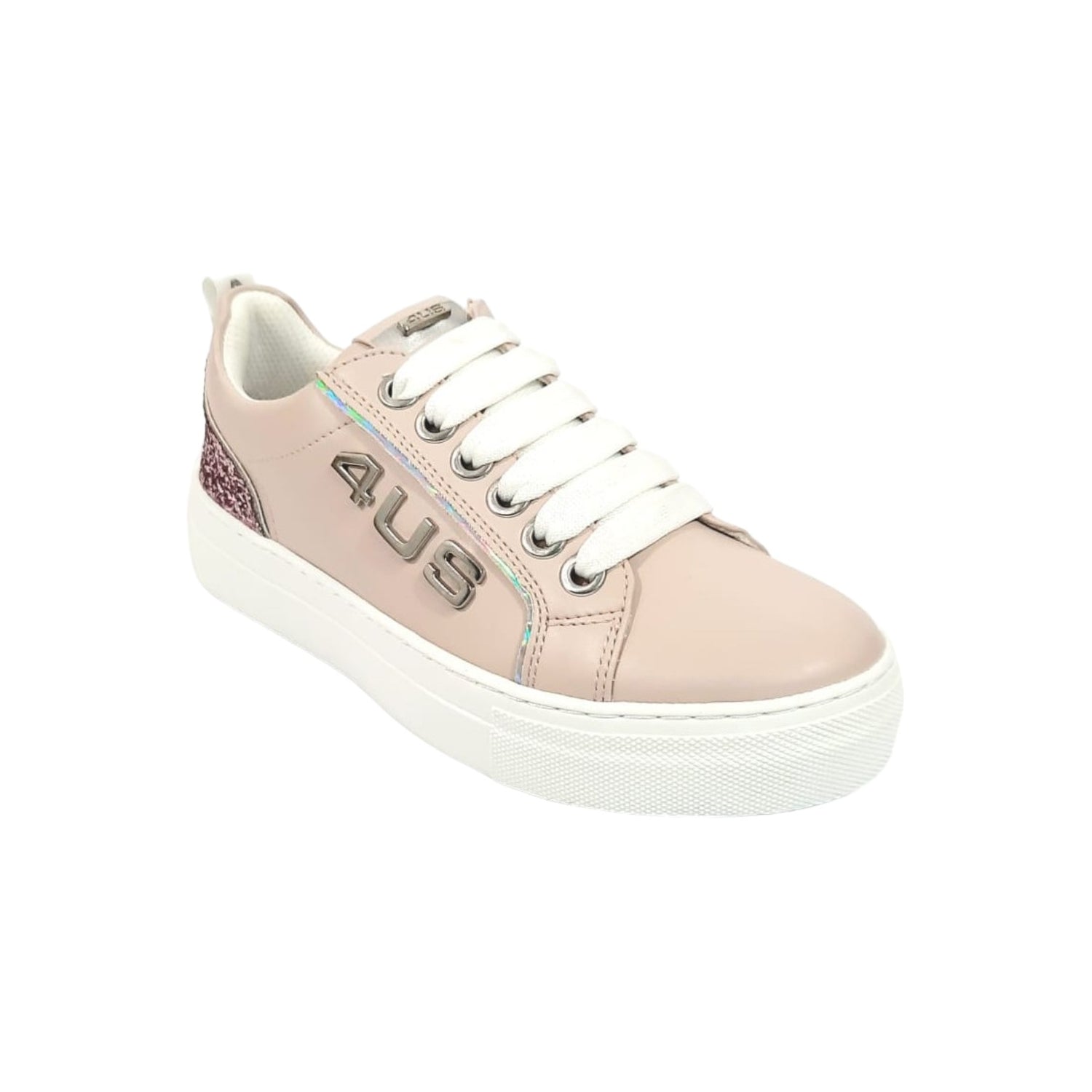 4us Sneakers Rosa con Lacci Cerniera Laterale da Bambina