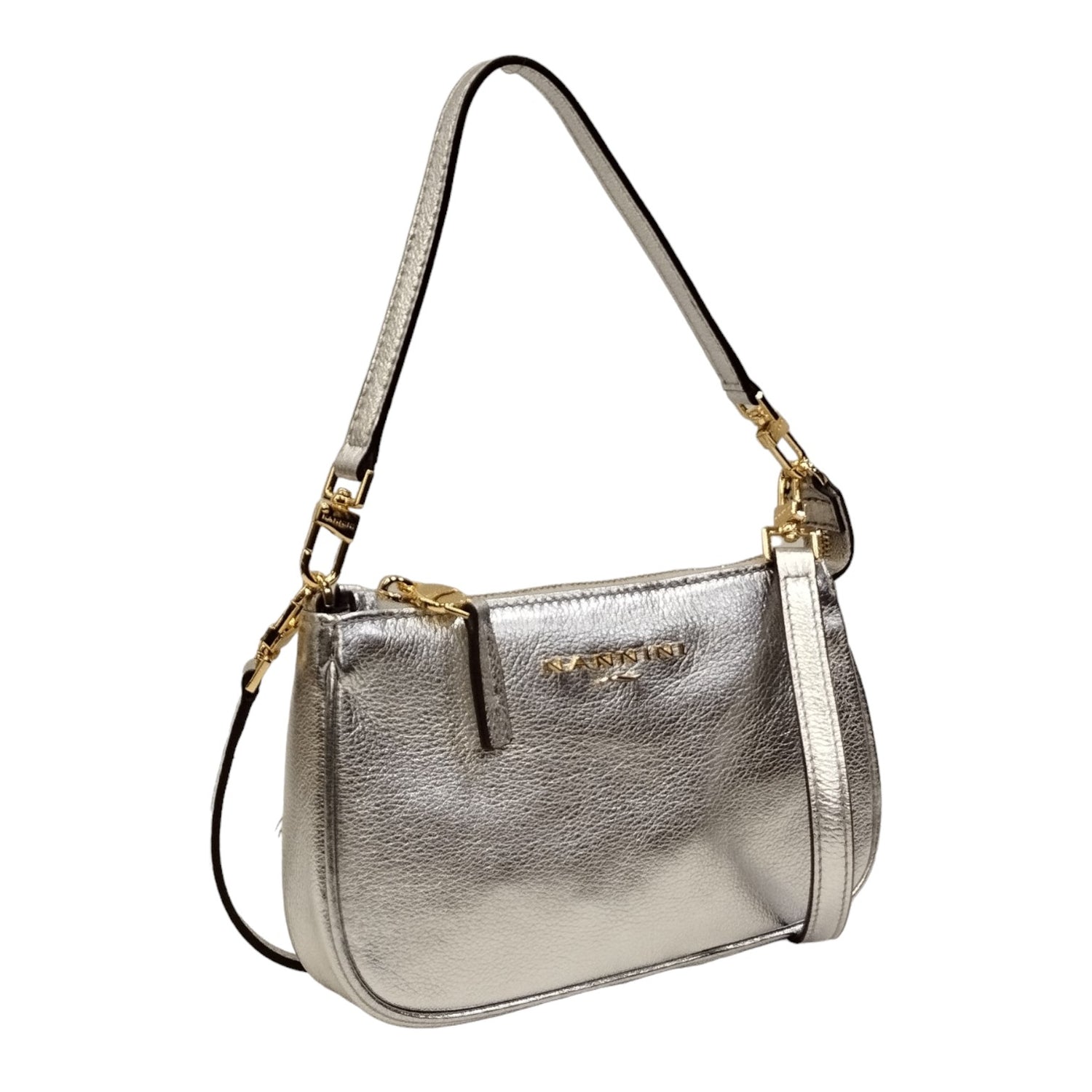 Nannini Firenze Borsa a Spalla Piccola Keira Donna in Pelle Argento con Tracolla