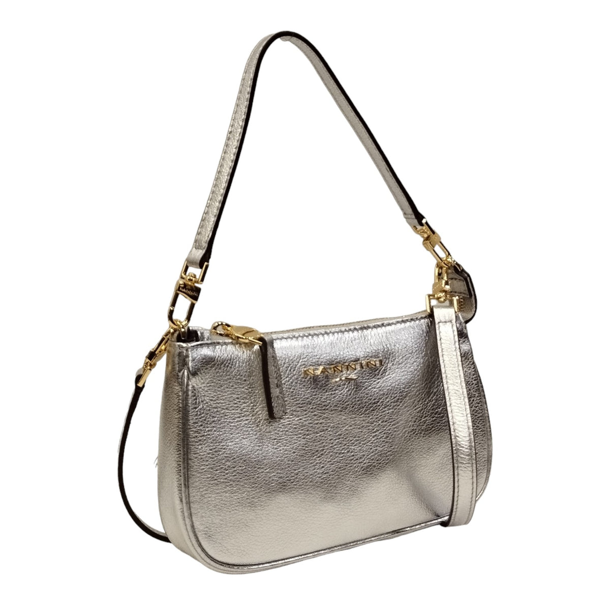 Nannini Firenze Borsa a Spalla Piccola Keira Donna in Pelle Argento con Tracolla