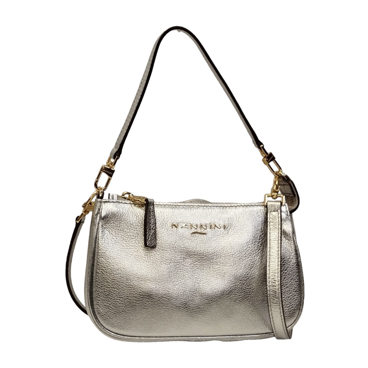 Nannini Firenze Borsa a Spalla Piccola Keira Donna in Pelle Argento con Tracolla