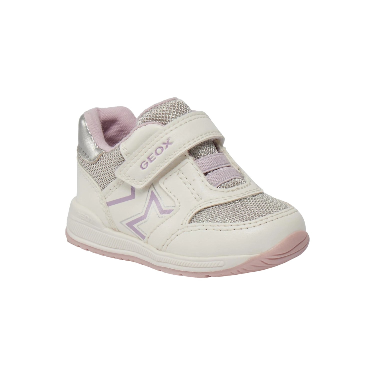 Geox Sneakers Bianca con Dettagli Rosa in Pelle e Tessuto da Bambina