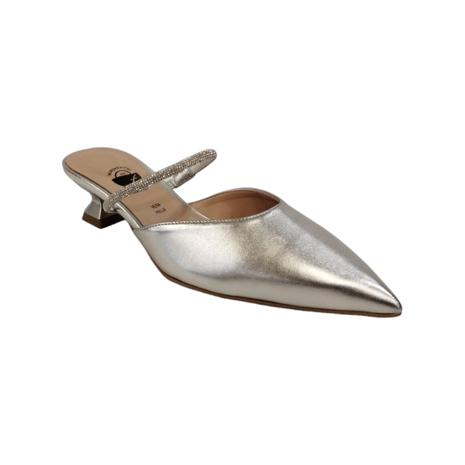 Scarpeborseonline Sabot Argento in Pelle Laminata t.4