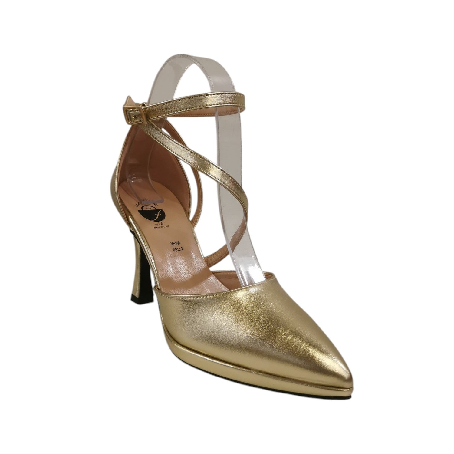 Scarpeborseonline Décolleté Donna in Ecopelle Laminata Platino con Tacco Alto 90mm