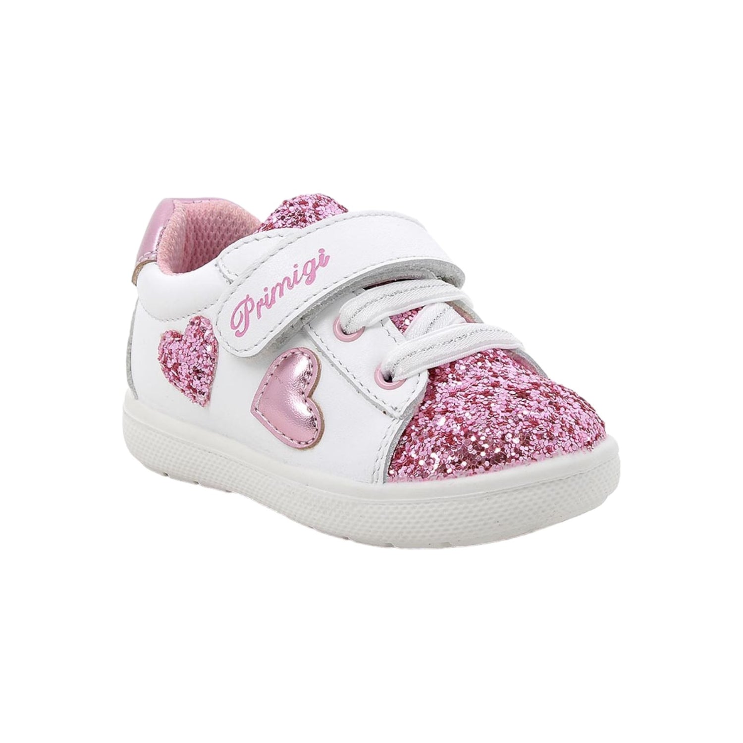 Primigi Sneakers Bianca Rosa con Strappo e Cuoricini da Bambina