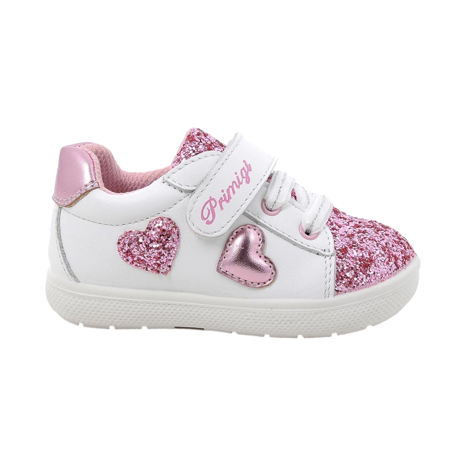 Primigi Sneakers Bianca Rosa con Strappo e Cuoricini da Bambina