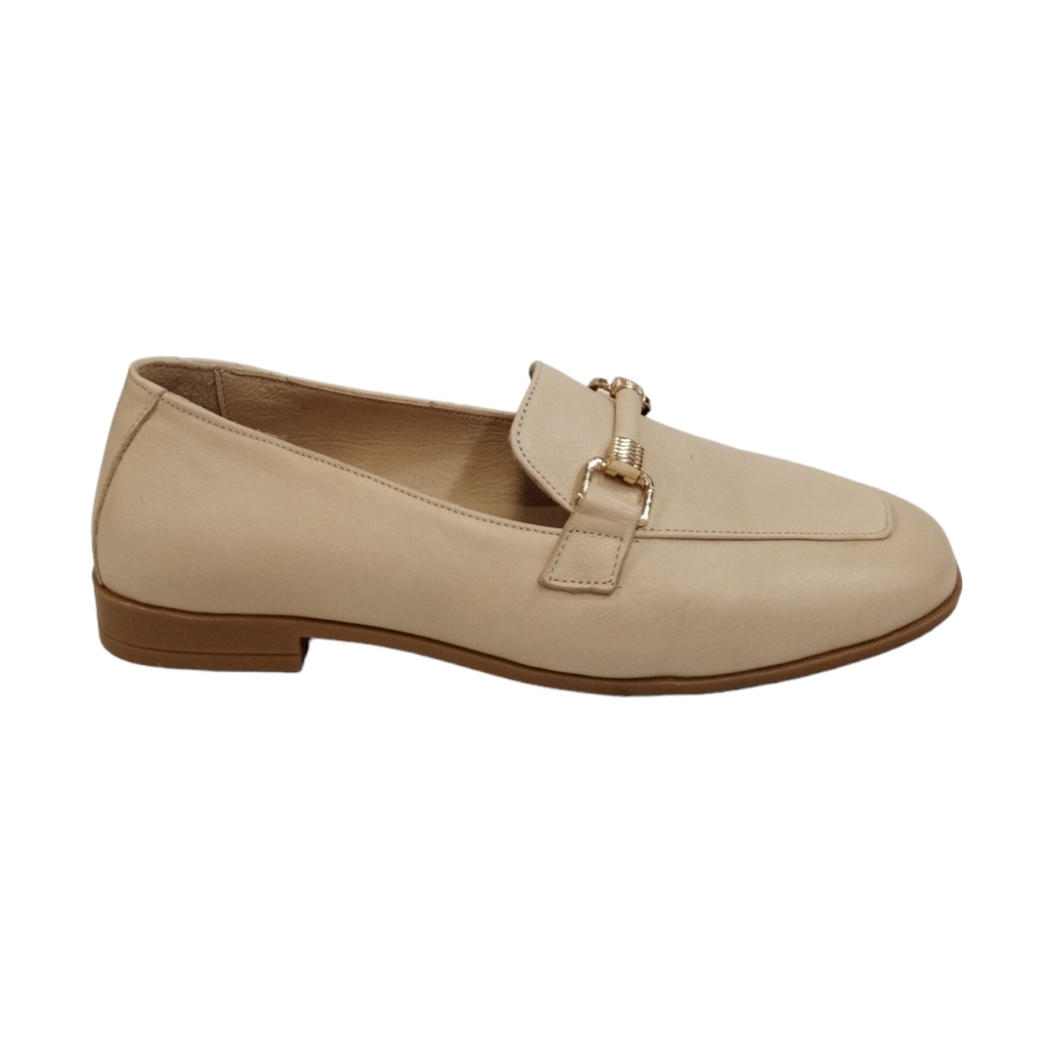 Scarpeborseonline Mocassino Beige in Pelle con Morsetto da Donna