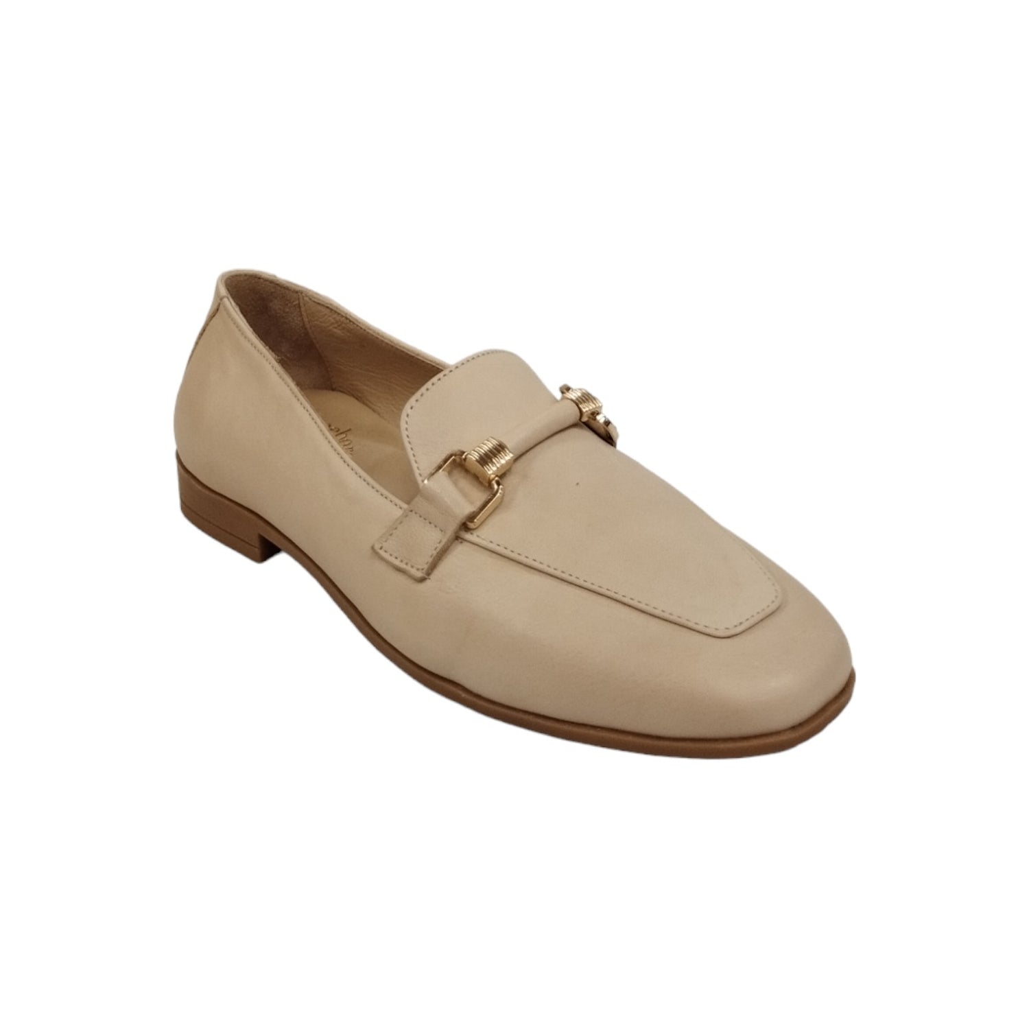 Scarpeborseonline Mocassino Beige in Pelle con Morsetto da Donna