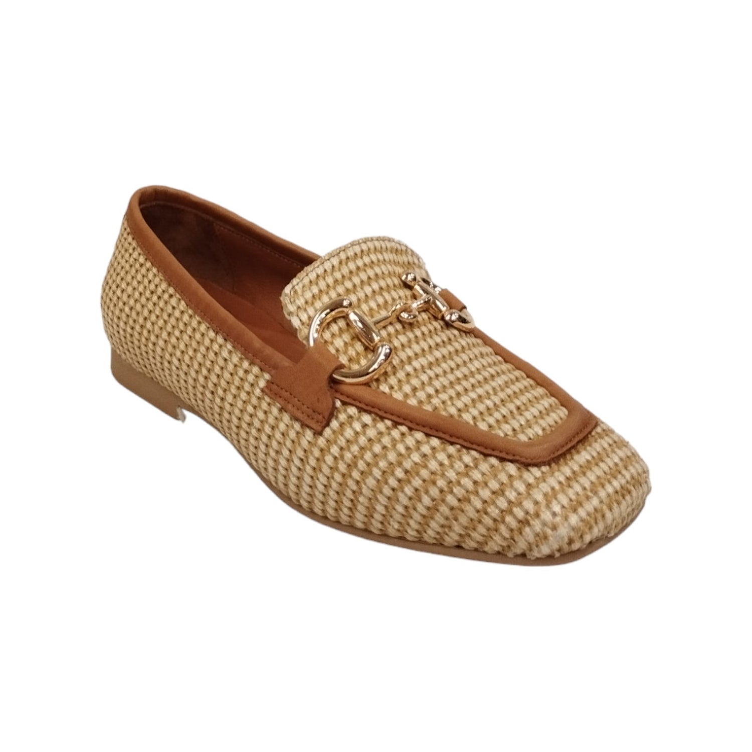 Scarpeborseonline Mocassino Cuoio in Raffia con Morsetto