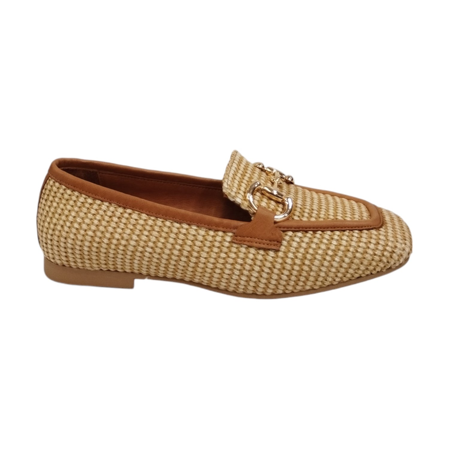 Scarpeborseonline Mocassino Cuoio in Raffia con Morsetto