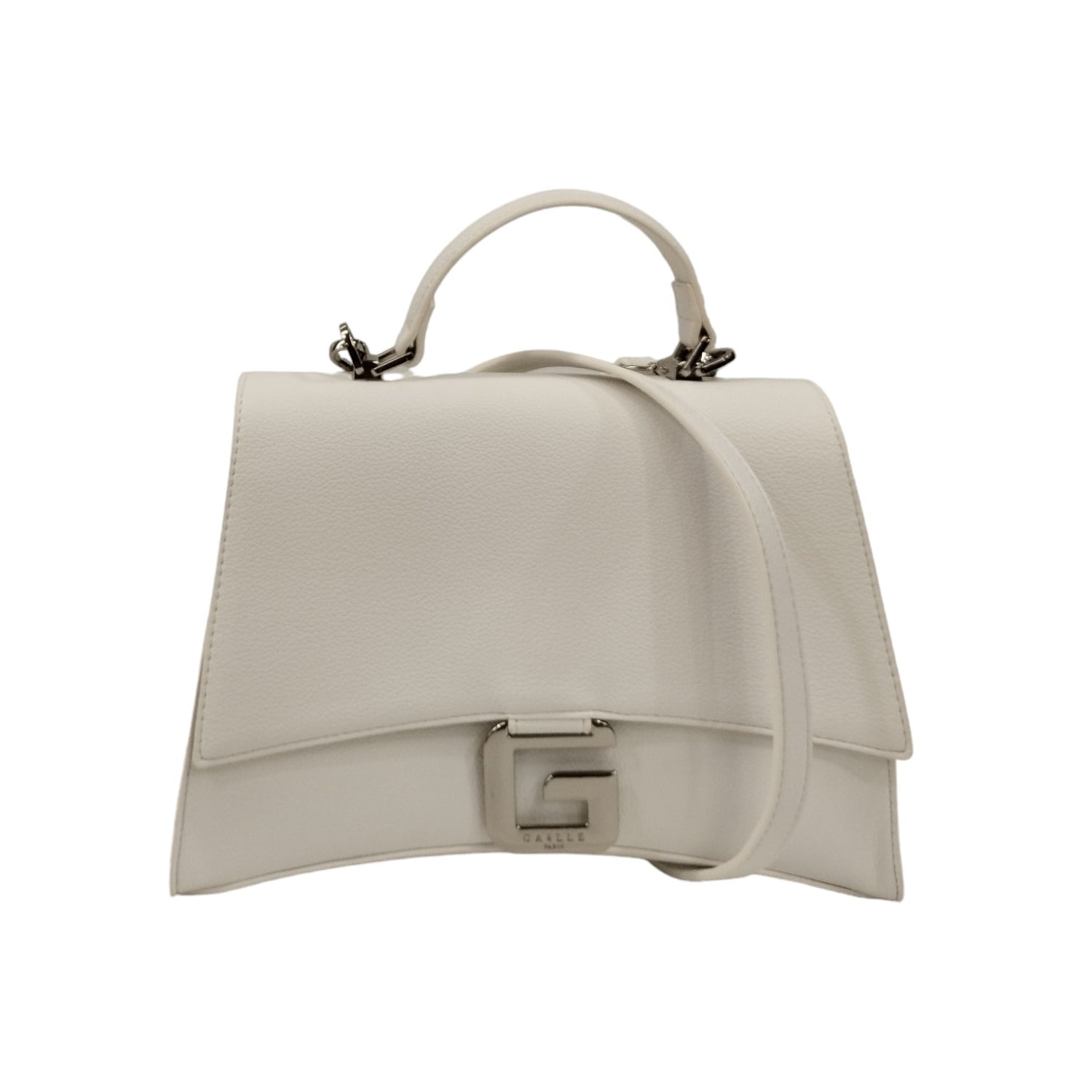 Gaelle Borsa a Mano Donna in Ecopelle Bianca con Tracolla e Applicazione Metallo Ciondolo G