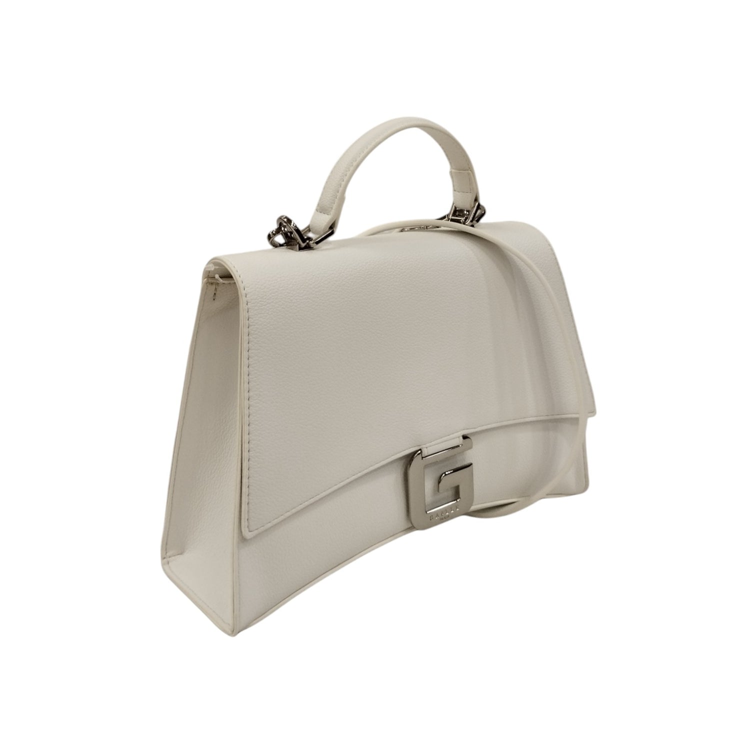 Gaelle Borsa a Mano Donna in Ecopelle Bianca con Tracolla e Applicazione Metallo Ciondolo G