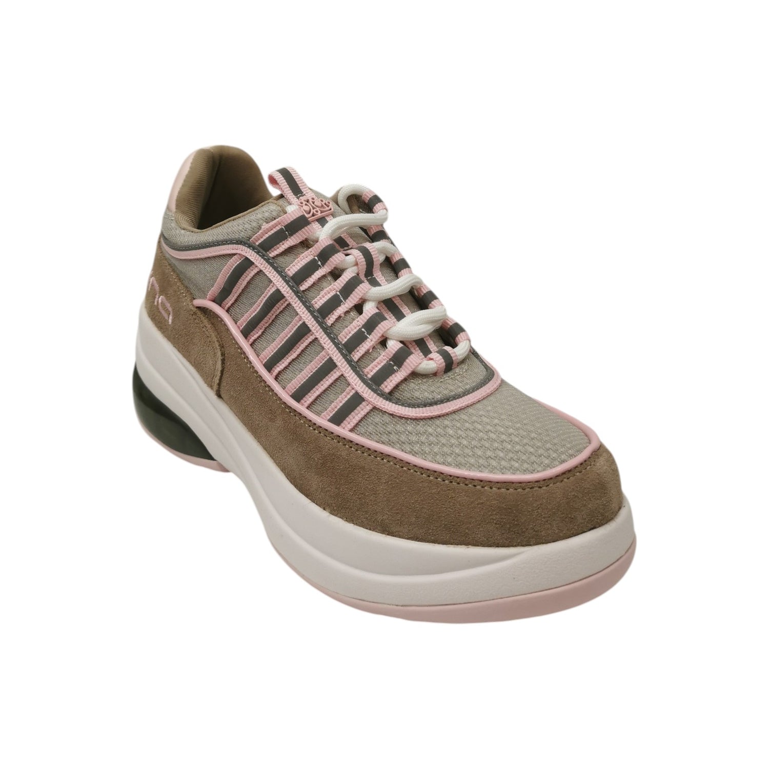 Fornarina Up Sneakers Donna in Camoscio e Tessuto Sabbia Rosa e Zeppa Alta 70mm