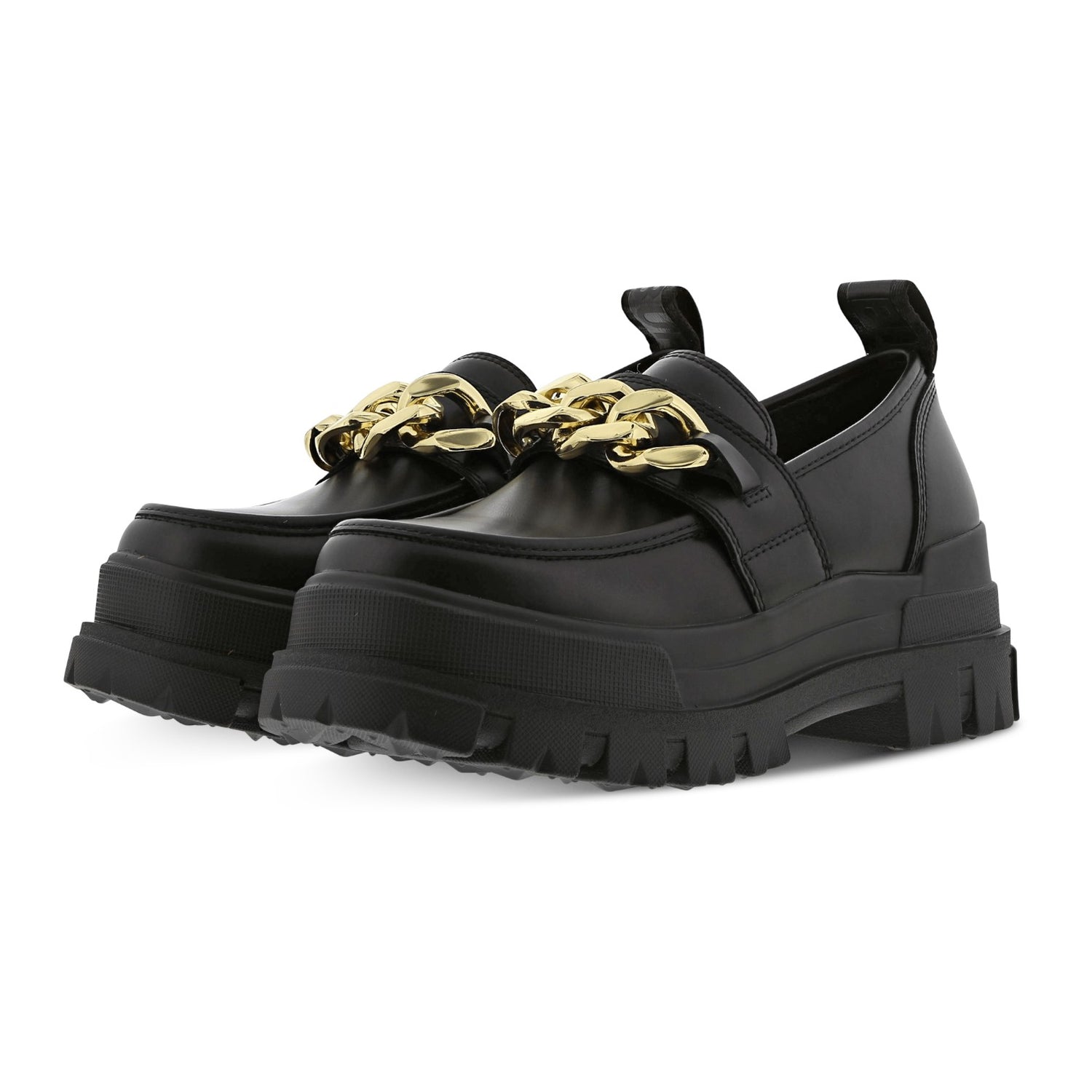 Buffalo Aspha Loafer Chain Mocassino Nero con Platform e Catena Oro