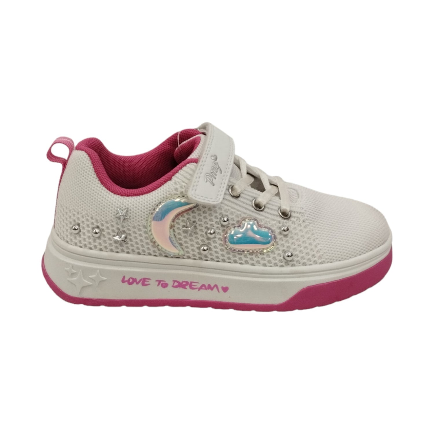 Primigi Sneakers Bianco Fucsia con Strappo e Lacci Elasticizzati da Bambina