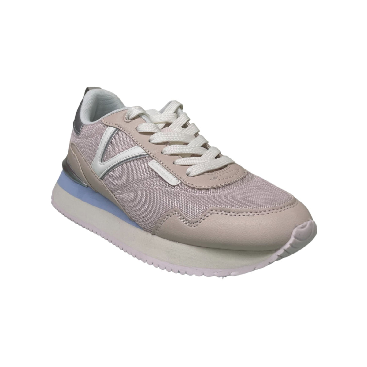 Lumberjack Sneakers Donna in Ecopelle e Tessuto Cipria con Dettagli Argento