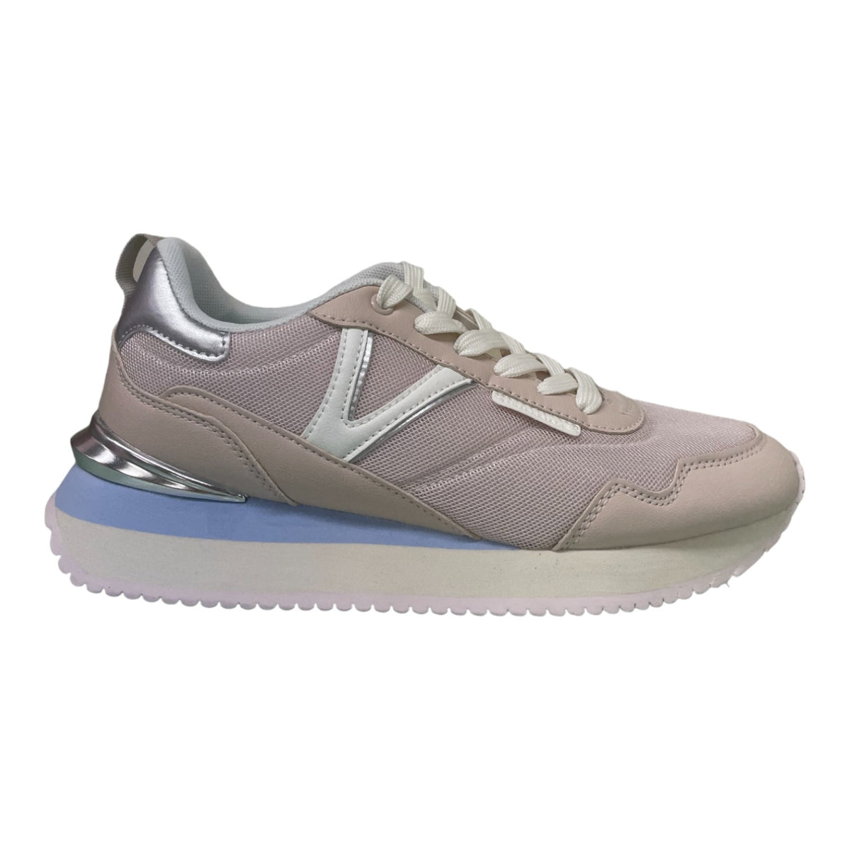 Lumberjack Sneakers Donna in Ecopelle e Tessuto Cipria con Dettagli Argento