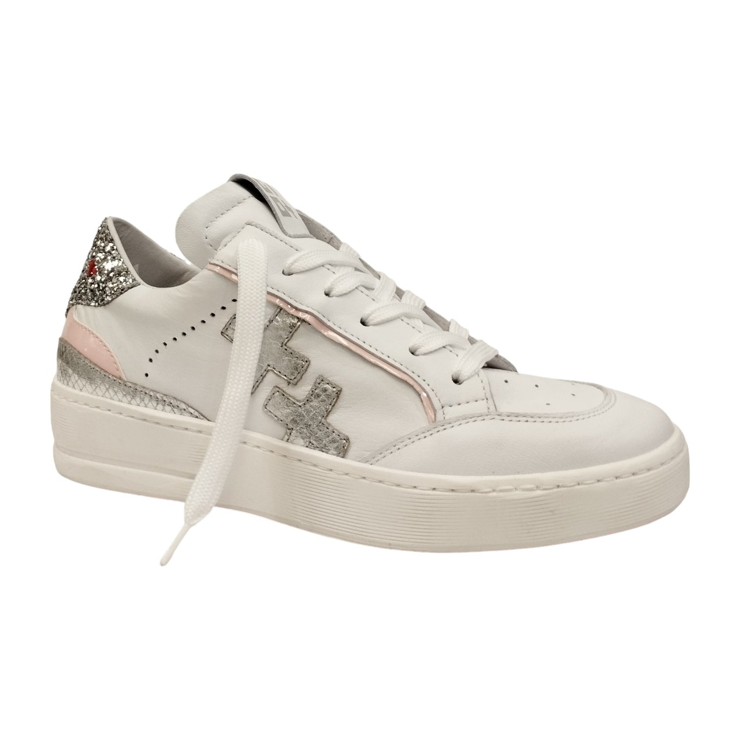 Gio+ Sneakers Donna in Pelle Bianca con Dettaglio Argento