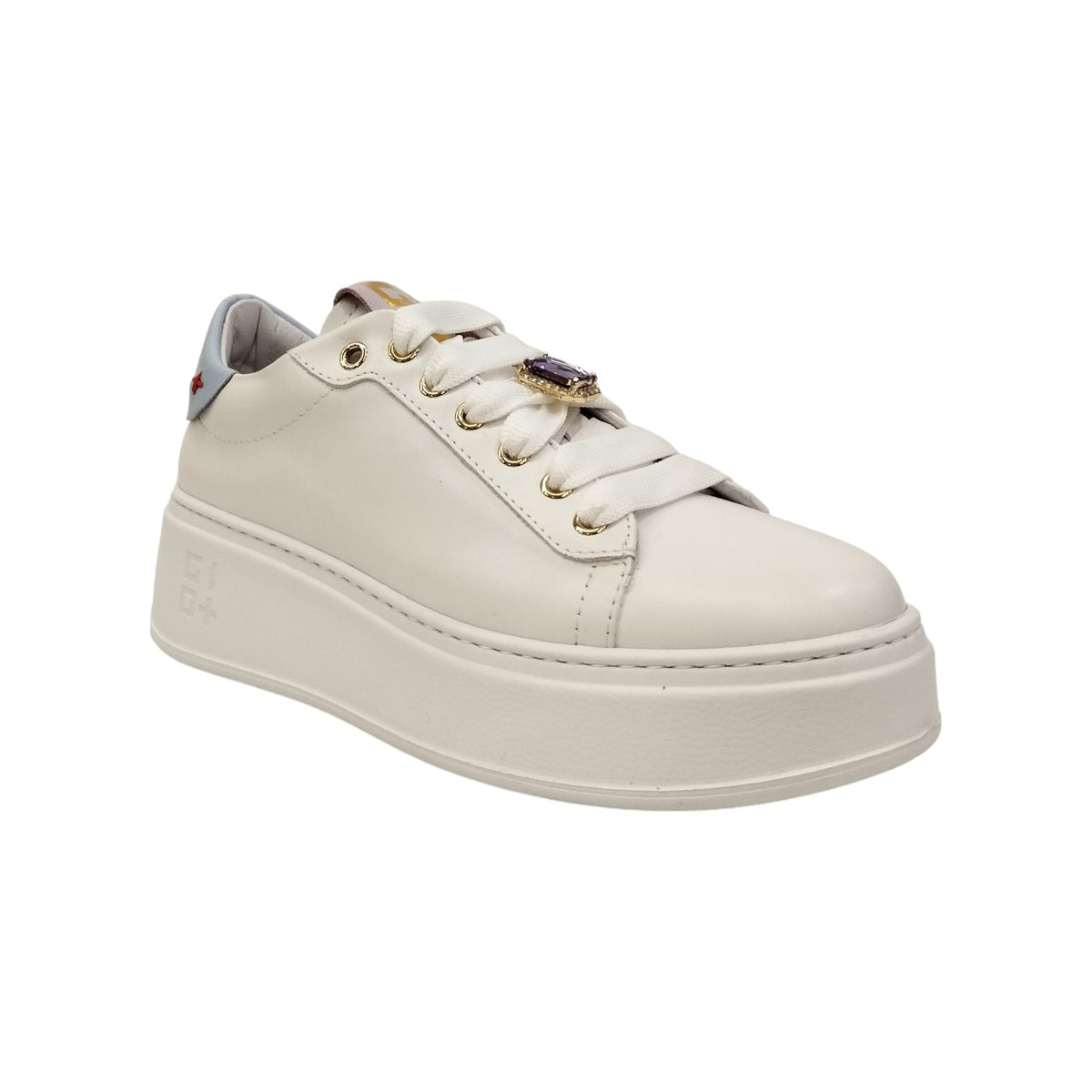 Gio+ Sneakers Platform Donna in Pelle Bianco Lilla con Accessorio