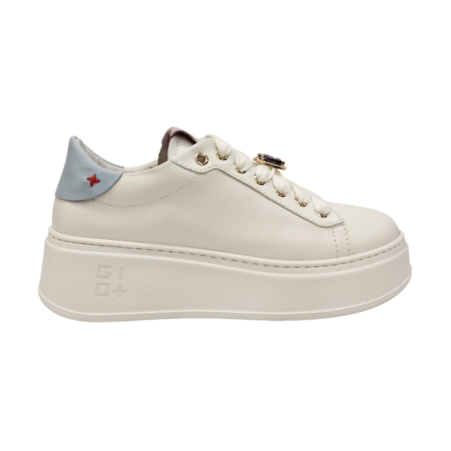 Gio+ Sneakers Platform Donna in Pelle Bianco Lilla con Accessorio