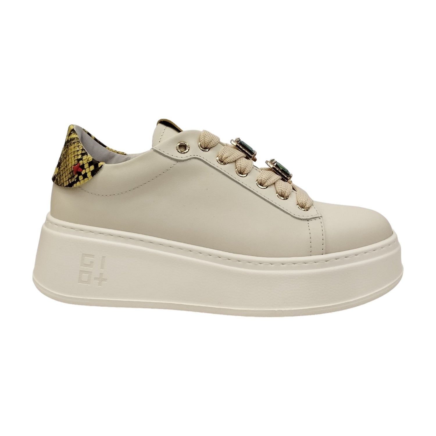 Gio+ Sneakers Platform Latte con Accessorio Turchese