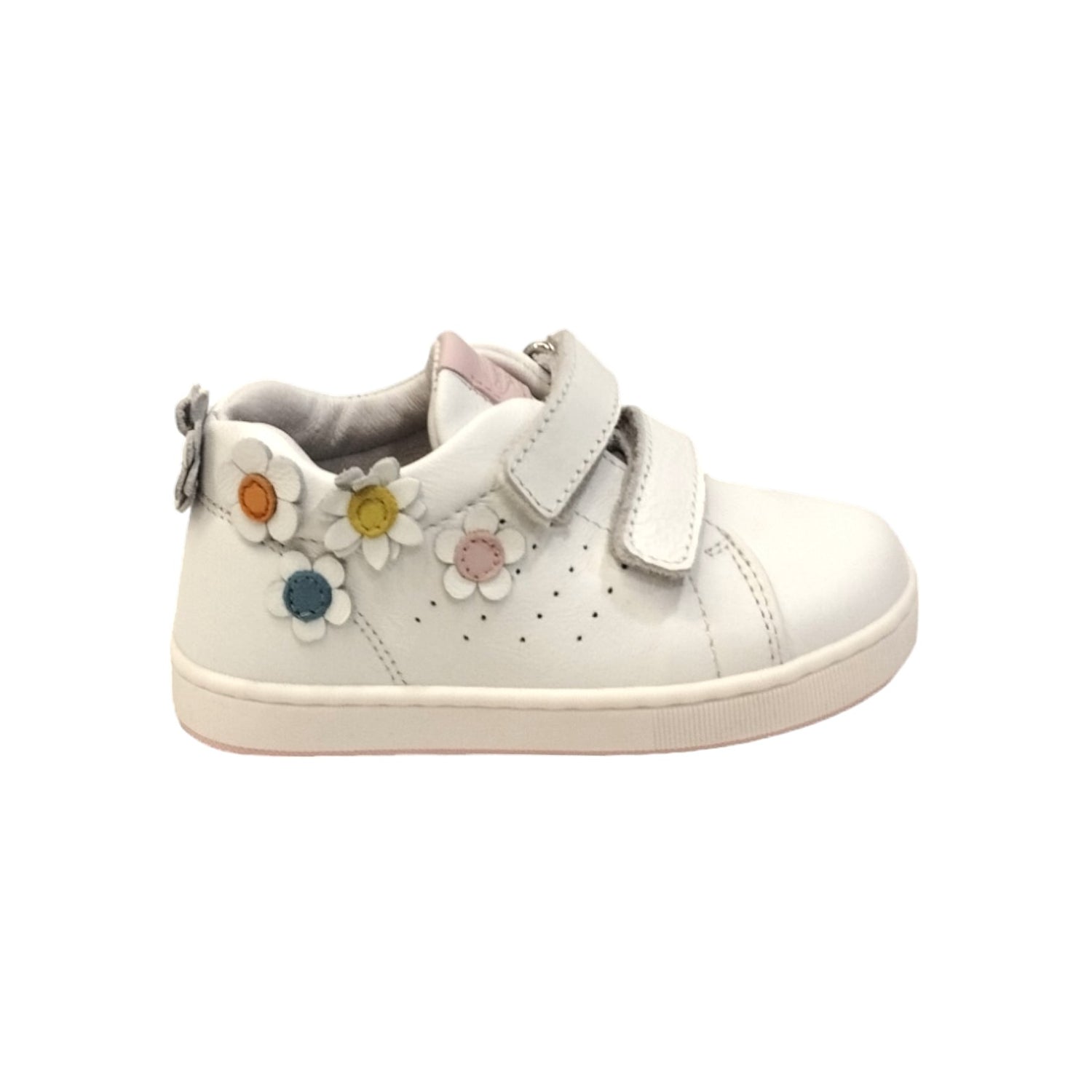 Balducci Sneakers Banca con Doppio Strappo e Decorazione di Fiori Multicolor da Bambina