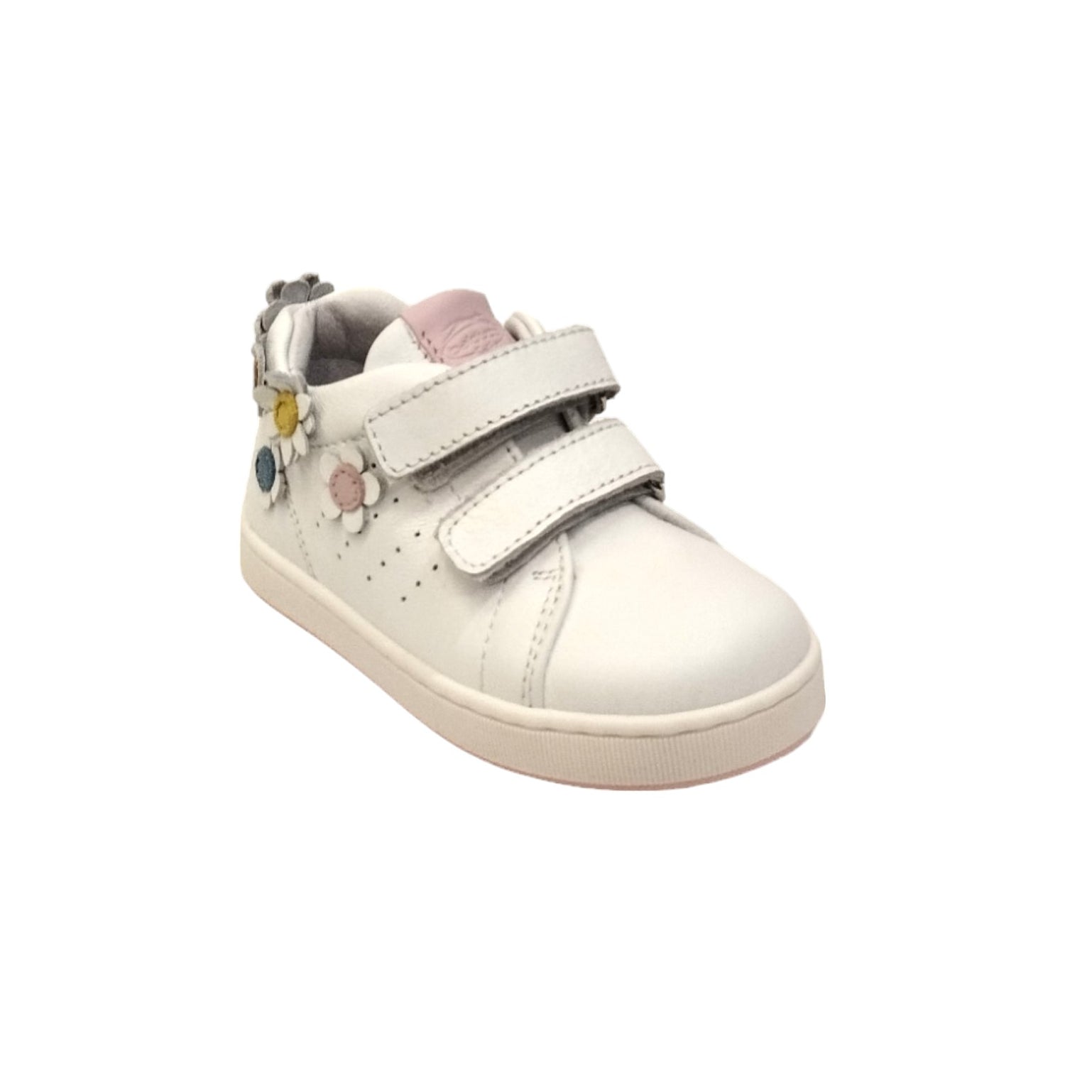 Balducci Sneakers Banca con Doppio Strappo e Decorazione di Fiori Multicolor da Bambina