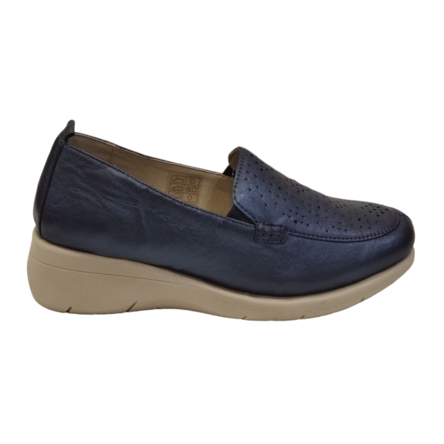 Susimoda Mocassino Blu Traforato in Pelle Laminata con Zeppa