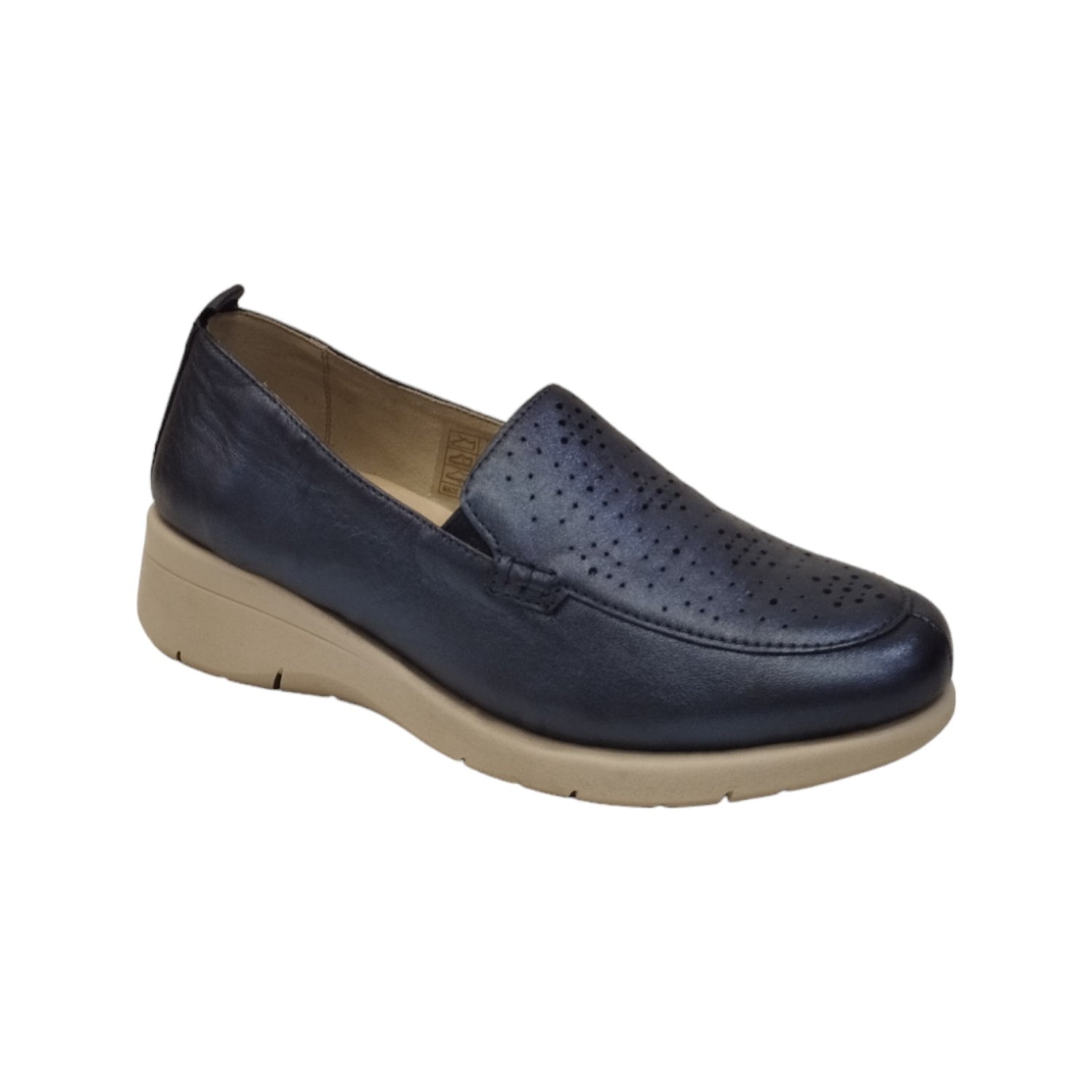 Susimoda Mocassino Blu Traforato in Pelle Laminata con Zeppa