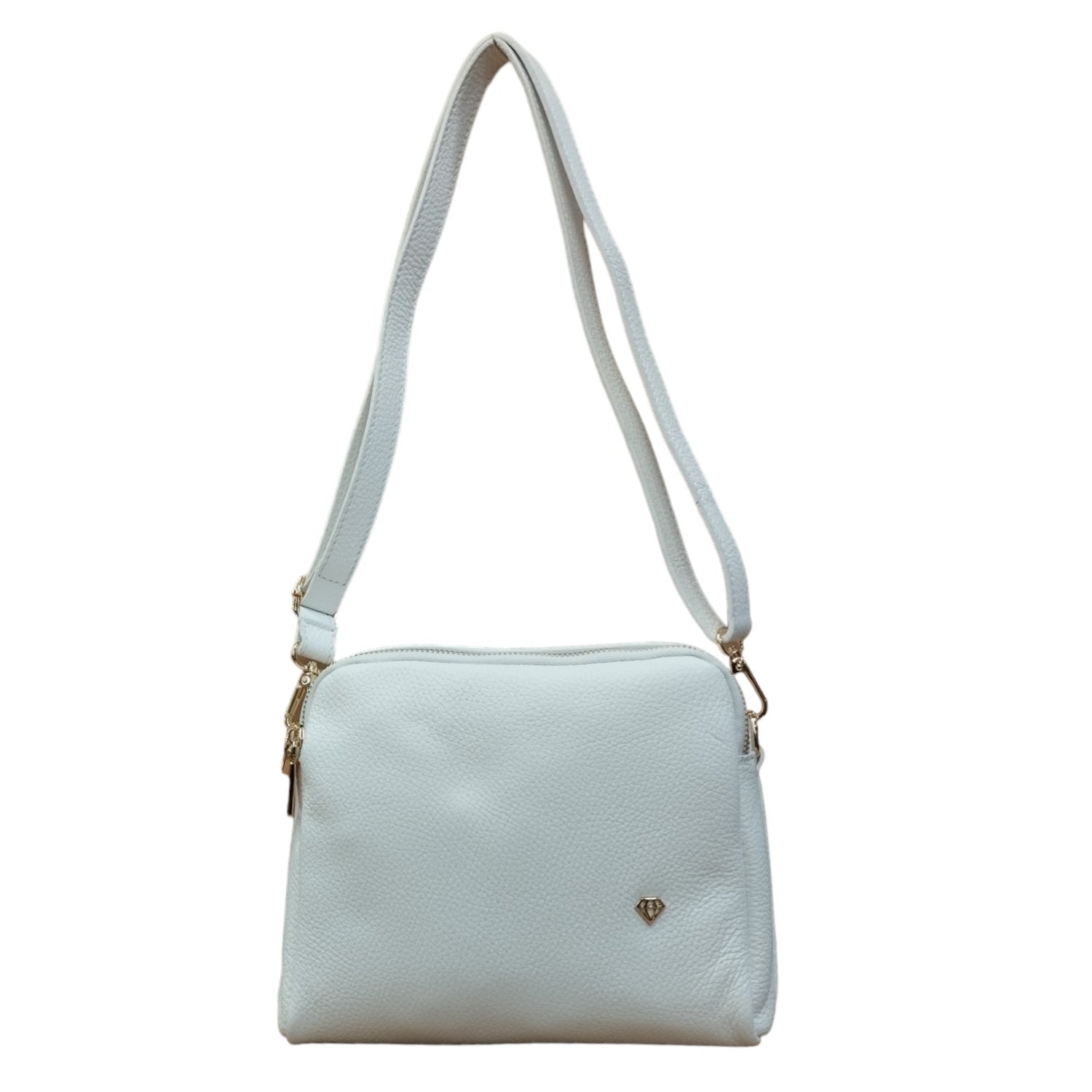 Caleidos Borsa a Tracolla Donna in Pelle Bianca con Triplo Scomparto