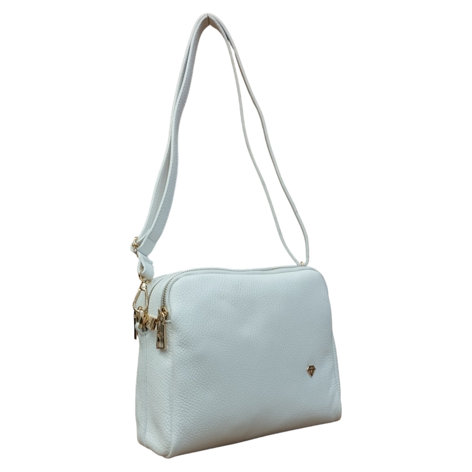 Caleidos Borsa a Tracolla Donna in Pelle Bianca con Triplo Scomparto