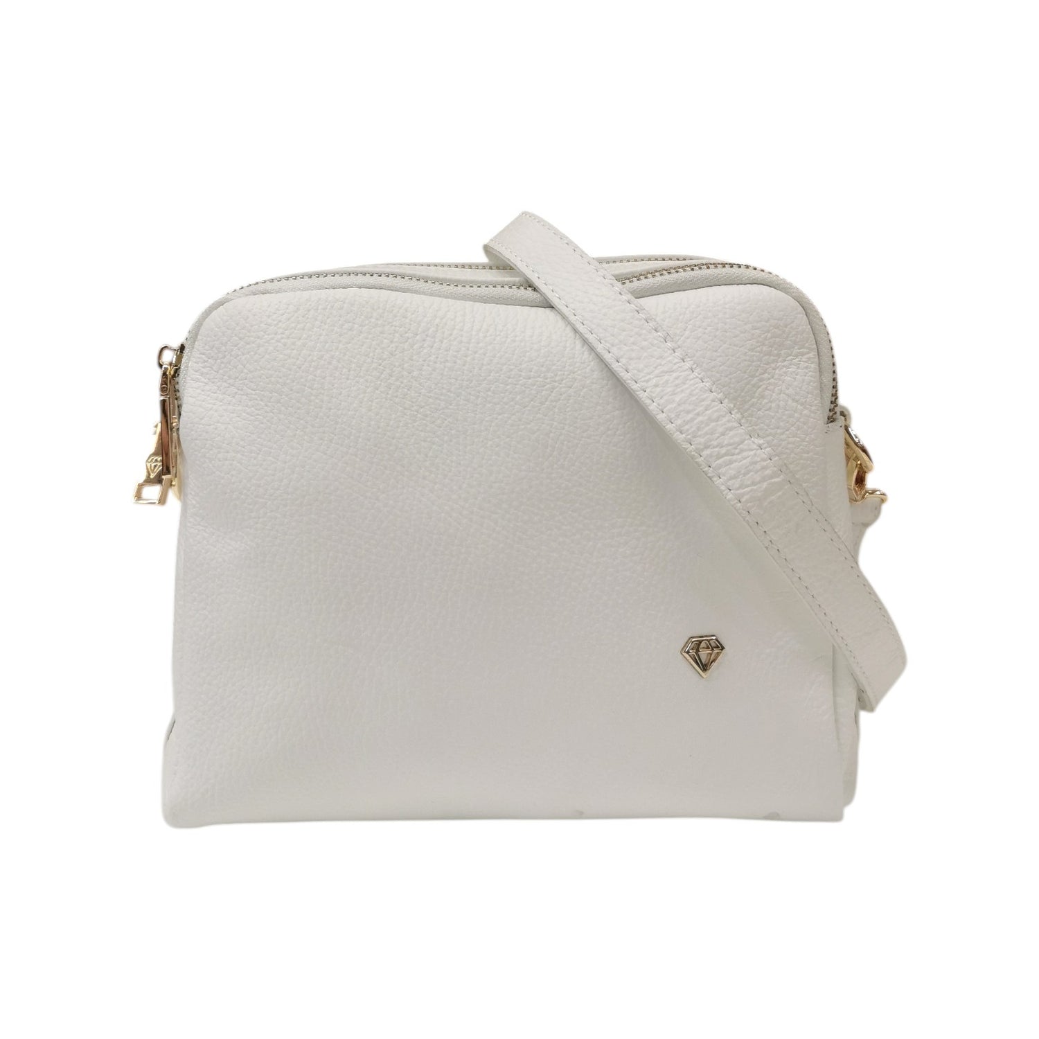 Caleidos Borsa a Tracolla Donna in Pelle Bianca con Triplo Scomparto