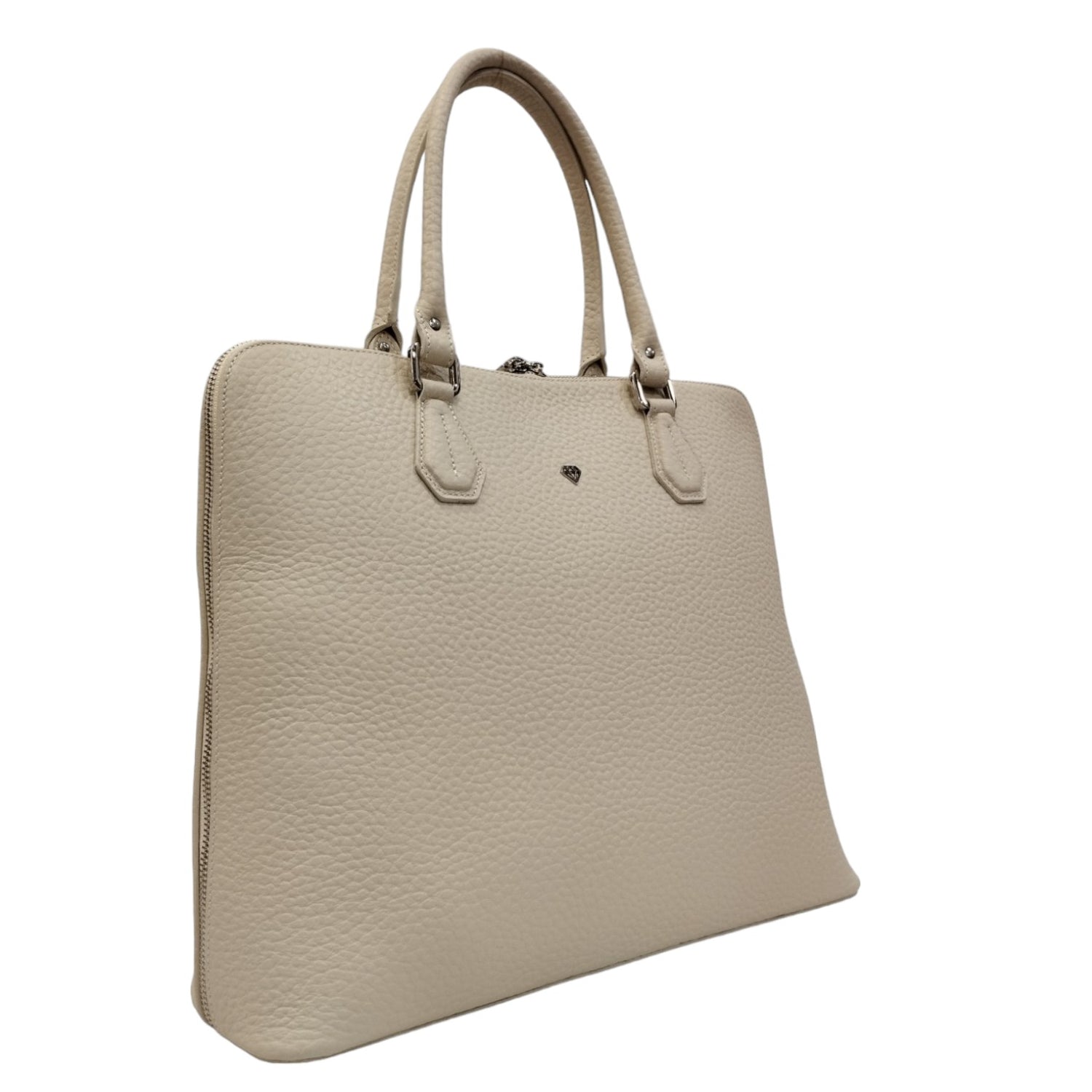 Caleidos Borsa a Spalla Donna in Pelle Martellata Beige con Doppia Zip