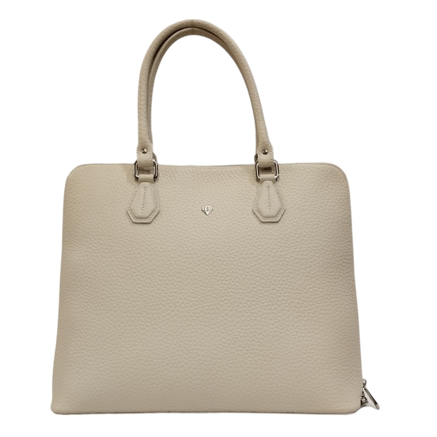 Caleidos Borsa a Spalla Donna in Pelle Martellata Beige con Doppia Zip