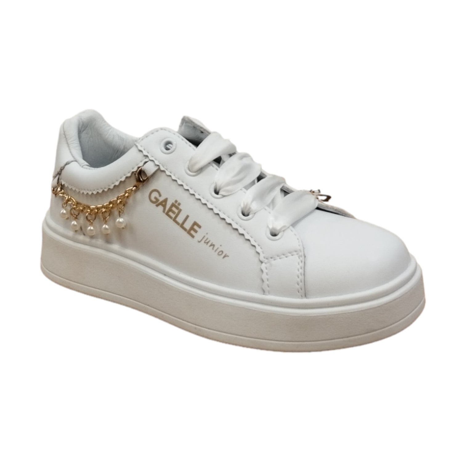 Gaelle Sneakers Bianca con Catenella Dorata da Bambina n.31/32/33/34